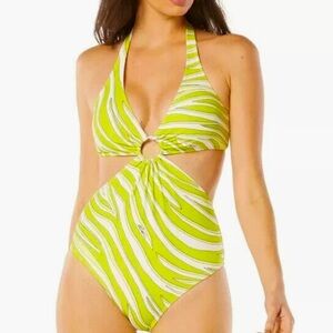 🛍️Michael Kors Printed O Ring Cutout One Piece Swimsuit Limeade NWT Size 4
